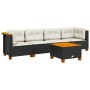 Set de muebles de jardín 5 pzas y cojines ratán sintético negro
