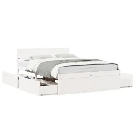 Bed frame with white pine wood cushions 140x190 cm by , Beds and slatted bases - Ref: Foro24-3282355, Price: 298,71 €, Discou...