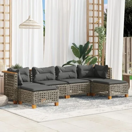 6-piece garden furniture set with gray synthetic rattan cushions by , Garden sets - Ref: Foro24-3261951, Price: 478,02 €, Dis...