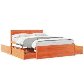 Bed frame with drawers made of brown pine wood 120x190 cm by , Beds and slatted bases - Ref: Foro24-3282362, Price: 268,33 €,...
