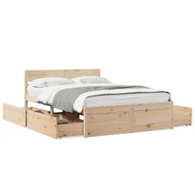 Solid pine wood bed frame with drawers 120x190 cm by , Beds and slatted bases - Ref: Foro24-3282360, Price: 239,31 €, Discoun...