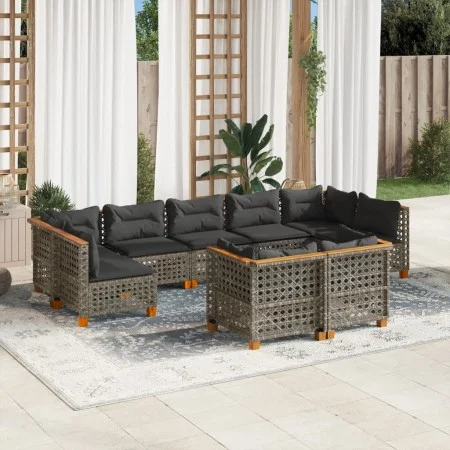 Gartenmöbel-Set 9-teilig mit grauen Polstern aus synthetischem Rattan von , Gartensets - Ref: Foro24-3261993, Preis: 745,83 €...