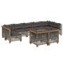 Set de muebles de jardín 9 pzas y cojines ratán sintético gris