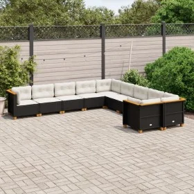 Set de sofás de jardín 10 pzas cojines ratán sintético negro de , Conjuntos de jardín - Ref: Foro24-3262043, Precio: 840,09 €...