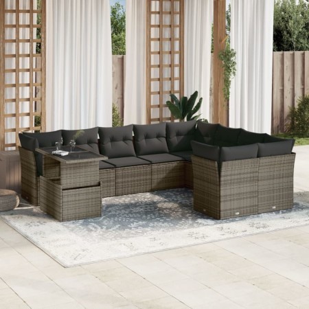 Gartensofa-Set, 10-teilig, mit grauen Polstern aus synthetischem Rattan von , Gartensets - Ref: Foro24-3266850, Preis: 623,20...