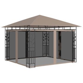 Cenador con mosquitera gris taupe 3x3x2,73 m 180 g/m²