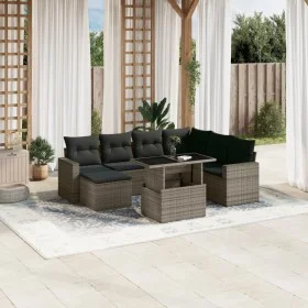Set of garden sofas and cushions 8 pieces synthetic rattan gray by , Garden sets - Ref: Foro24-3267440, Price: 499,14 €, Disc...