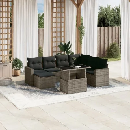 Set of garden sofas and cushions 8 pieces synthetic rattan gray by , Garden sets - Ref: Foro24-3267440, Price: 499,14 €, Disc...
