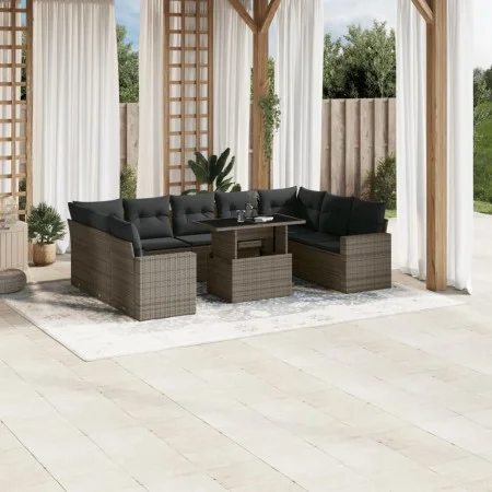 Garden sofa set 10 pieces with gray synthetic rattan cushions by , Garden sets - Ref: Foro24-3267480, Price: 628,32 €, Discou...
