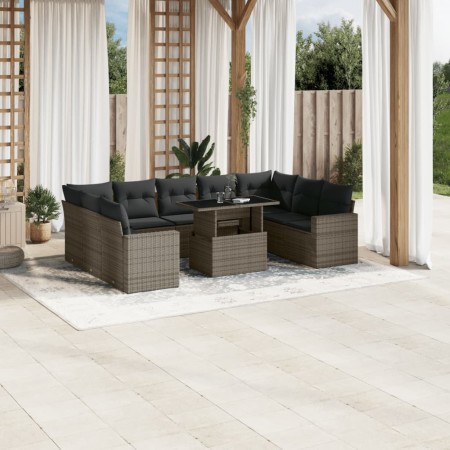 Set de sofás de jardín 10 pzas con cojines ratán sintético gris de , Conjuntos de jardín - Ref: Foro24-3267480, Precio: 629,9...
