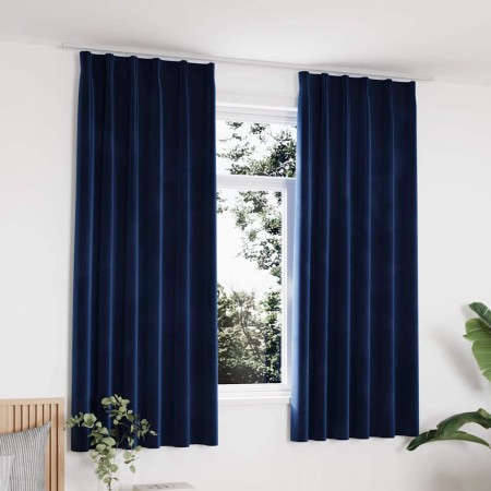 Cortinas opacas ganchos 2 pzas terciopelo azul oscuro 140x175cm