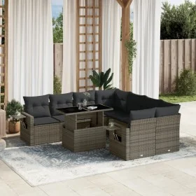 Garden furniture set 9 pieces and gray synthetic rattan cushions by , Garden sets - Ref: Foro24-3267800, Price: 586,20 €, Dis...
