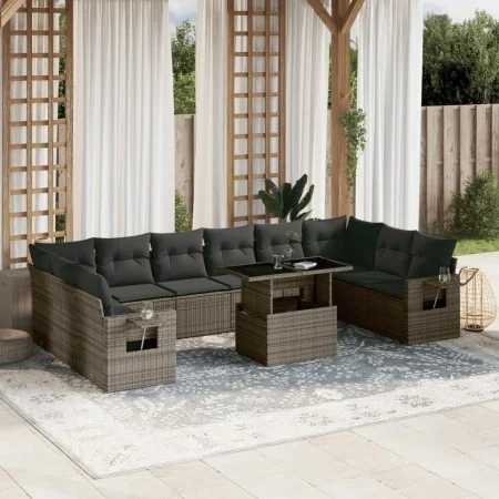 Garden sofa set 11 pieces and gray synthetic rattan cushions by , Garden sets - Ref: Foro24-3268150, Price: 691,43 €, Discoun...