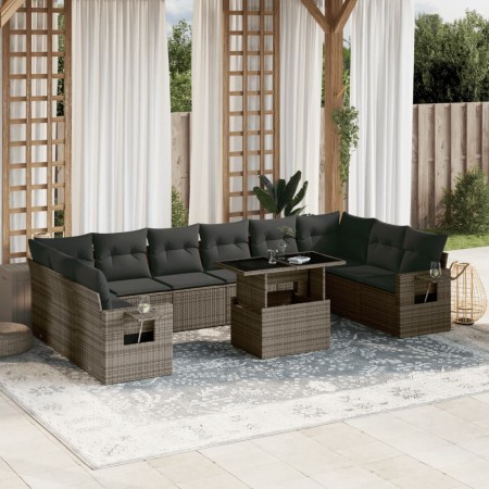 Gartensofa-Set, 11-teilig, mit grauen Kissen aus synthetischem Rattan. von , Gartensets - Ref: Foro24-3268150, Preis: 700,72 ...