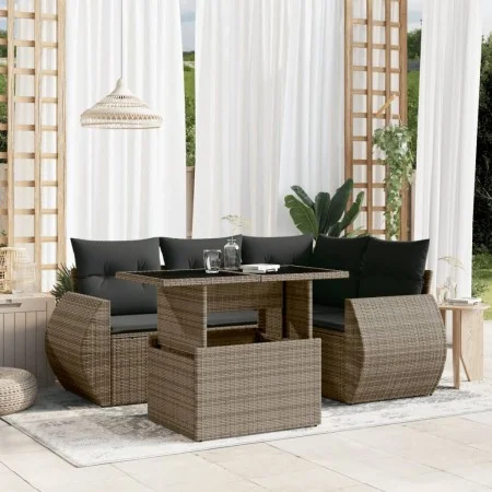 Gartensofagarnitur mit 5-teiligen Kissen aus grauem synthetischem Rattan. von , Gartensets - Ref: Foro24-3268510, Preis: 386,...
