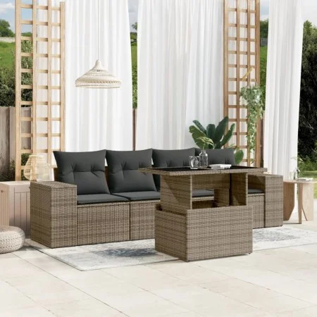 Garden sofa set with 5-piece synthetic rattan gray cushions by , Garden sets - Ref: Foro24-3268990, Price: 360,94 €, Discount: %