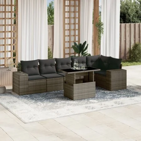 Gartensofa-Set, 7-teilig, mit grauen Polstern aus synthetischem Rattan von , Gartensets - Ref: Foro24-3269180, Preis: 486,50 ...