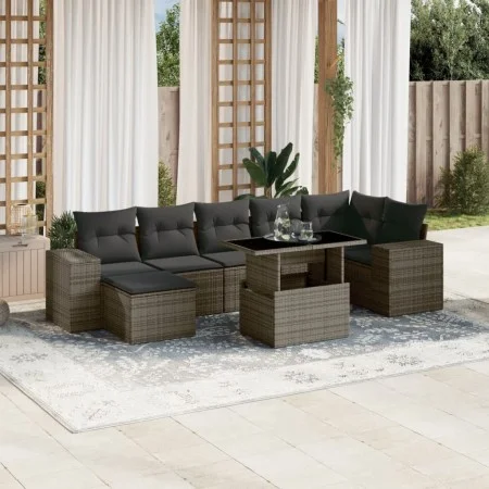 Set of garden sofas and cushions 8 pieces synthetic rattan gray by , Garden sets - Ref: Foro24-3269320, Price: 529,07 €, Disc...