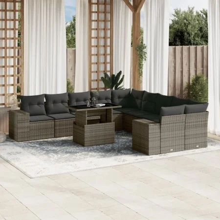 Gartensofa-Set, 11-teilig, mit grauen Kissen aus synthetischem Rattan. von , Gartensets - Ref: Foro24-3269430, Preis: 711,25 ...