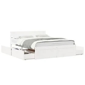 Bed frame with white pine wood drawers 160x200 cm by , Beds and slatted bases - Ref: Foro24-3282343, Price: 321,22 €, Discoun...
