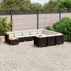 Gartensofagarnitur 11-teilig mit schwarzen Kissen aus synthetischem Rattan. von , Gartensets - Ref: Foro24-3262055, Preis: 81...