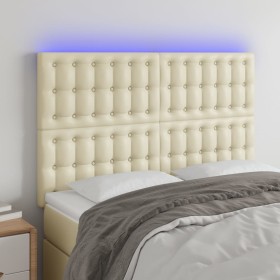 Cabecero con luces LED cuero sintético crema 144x5x118/128 cm