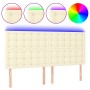 Cabecero con luces LED cuero sintético crema 160x5x118/128 cm