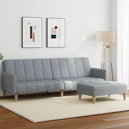 Two-seater sofa bed with light gray fabric ottoman by , Sofas - Ref: Foro24-3258088, Price: 333,88 €, Discount: %