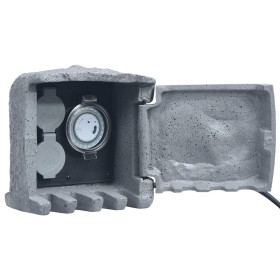 Enchufe de jardín 2 ranuras poliresina resistente al agua gris de vidaXL, Enchufes de pared - Ref: Foro24-48542, Precio: 58,6...