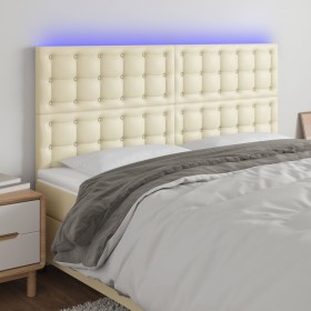 Cabecero con luces LED cuero sintético crema 180x5x118/128 cm