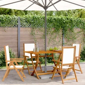Reclining garden chairs 4 units, solid wood frame, white cream fabric by , Garden chairs - Ref: Foro24-3214538, Price: 287,52...