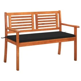 Solid eucalyptus wood 2-seater garden bench with cushion, 120 cm by , garden benches - Ref: Foro24-3060976, Price: 185,08 €, ...