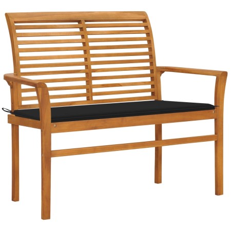 Banco de jardín madera maciza de teca con cojín negro 112 cm by , garden benches - Ref: Foro24-3062656, Price: 152,94 €, Disc...