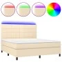 Box spring bed with mattress and LED lights, cream fabric, 180x200 cm. by , Beds and slatted bases - Ref: Foro24-3134898, Pri...