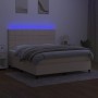 Box spring bed with mattress and LED lights, cream fabric, 180x200 cm. by , Beds and slatted bases - Ref: Foro24-3134898, Pri...