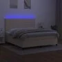 Box spring bed with mattress and LED lights, cream fabric, 180x200 cm. by , Beds and slatted bases - Ref: Foro24-3134898, Pri...