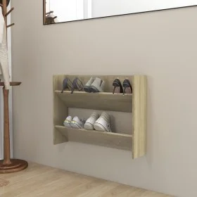 Wall-mounted shoe rack made of Sonoma oak plywood, 80x18x60 cm. by , Shoe racks and shoe organizers - Ref: Foro24-806747, Pri...