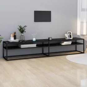 Mueble de TV vidrio templado color mármol negro 220x40x40,5 cm de , Muebles TV - Ref: Foro24-331733, Precio: 124,07 €, Descue...