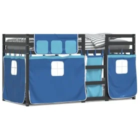 Bunk bed with solid pine wood curtains in blue, 90x190 cm. by , Beds and slatted bases - Ref: Foro24-3283884, Price: 212,92 €...