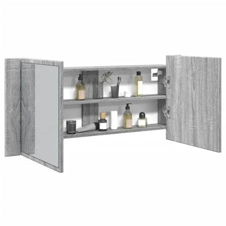 Armario de baño con espejo y luz LED gris Sonoma 100x12x45 cm de , Tocadores de baño - Ref: Foro24-834960, Precio: 79,47 €, D...