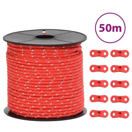 Cuerda de vientos con tiras reflectantes y tensores 50 m 4 mm by , Tent Accessories - Ref: Foro24-4008124, Price: 13,16 €, Di...