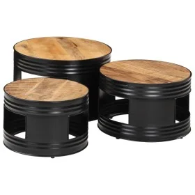 Mesas altas de bar forma tambor 3uds madera maciza mango rugosa by , Coffee table - Ref: Foro24-358933, Price: 177,81 €, Disc...