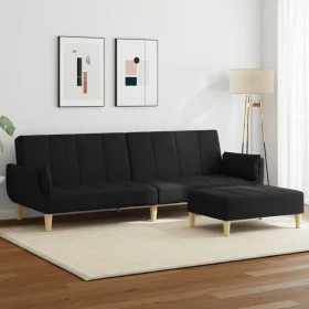Sofá cama de 2 plazas con taburete tela negro by , Sofas - Ref: Foro24-3258143, Price: 344,68 €, Discount: %