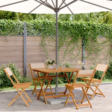 Set de comedor de jardín 5 pzas tela madera maciza beige by , Garden sets - Ref: Foro24-3281787, Price: 276,36 €, Discount: %