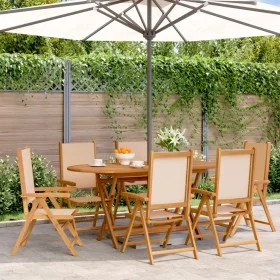 Sillas jardín reclinables 6 uds tela madera maciza y tela beige de , Sillas de jardín - Ref: Foro24-3214548, Precio: 432,36 €...