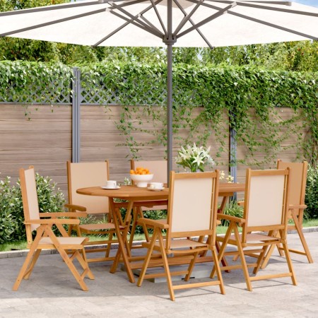 6 verstellbare Gartenstühle aus Massivholz und beiger Stoffpolsterung von , Gartenstühle - Ref: Foro24-3214548, Preis: 440,67...