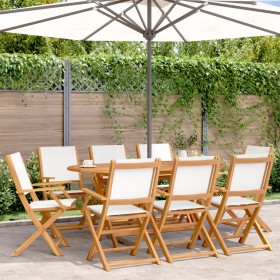 Sillas jardín plegables 8 uds tela madera maciza y tela crema de , Sillas de jardín - Ref: Foro24-3214576, Precio: 436,57 €, ...