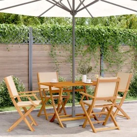 Faltbare Gartenstühle, 4 Stück, Massivholz und beige Stoff von , Gartenstühle - Ref: Foro24-3214583, Preis: 255,20 €, Rabatt: %