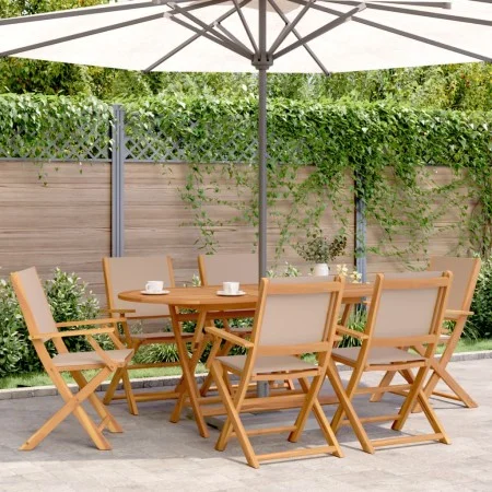 Faltbare Gartenstühle, 6 Stück, Massivholz und taupefarbener Stoff von , Gartenstühle - Ref: Foro24-3214581, Preis: 379,36 €,...