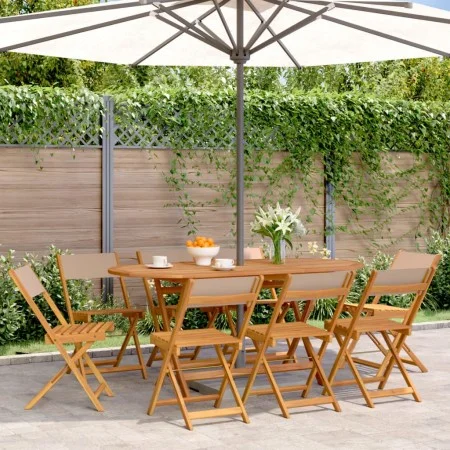 Faltbare Gartenstühle, 8 Stück, Massivholz und taupefarbener Stoff von , Gartenstühle - Ref: Foro24-3214618, Preis: 311,77 €,...